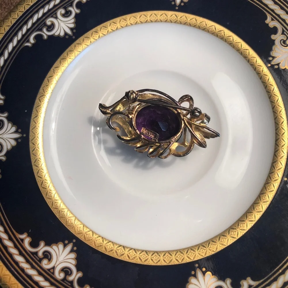 Vintage Gold Vermeil Amethyst Brooch Pin